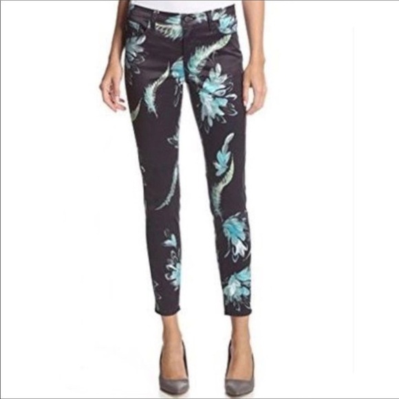 Marchesa Pants - Marchesa Voyage Feather & Floral Capri Skinny Pants